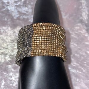 Beaded Silver and Gold Boho Cuff Bracelet